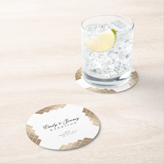 Geometrischer White Gatsby Wedding Table Untersetz Runder Pappuntersetzer (Vor Ort)