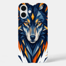 Geometrischer Wolf Schwarz & Orange Polygonal Kuns