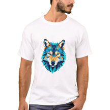 Geometrischer Wolfskopf – neonblaues Low-Poly-Tier