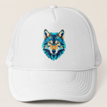 Geometrischer Wolfskopf – neonblaues Low-Poly-Tier