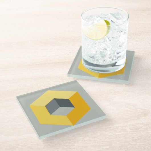 "Geometrischer Würfel Design Glasuntersetzer (Schrägansicht)