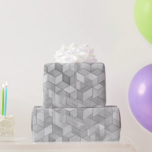 Geometrischer Würfel Grau Silber Abstraktes Muster Geschenkpapier