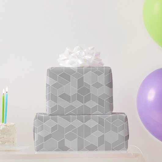 Geometrischer Würfel Grau Silber Abstraktes Muster Geschenkpapier (Partygeschenke)