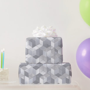 Geometrischer Würfel Grau Silber Abstraktes Muster Geschenkpapier