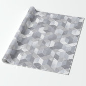 Geometrischer Würfel Grau Silber Abstraktes Muster Geschenkpapier (Ungerollt)