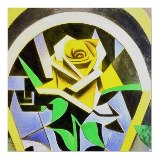 Geometrischer Yellow Rose Stil mit Art Déco Poster (Vorderseite)