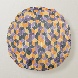 Geometrisches 3D-Würfel-Nahtloses Muster Rundes Kissen