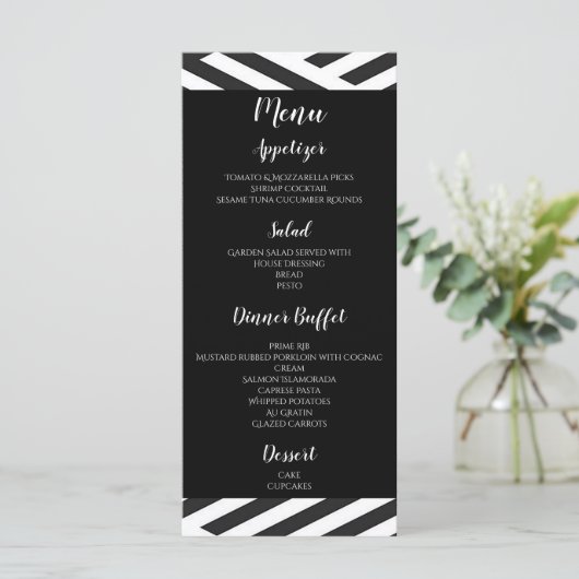 Geometrisches Abschluss-Schwarzweiss-Menü Menükarte (Stehend Vorderseite)