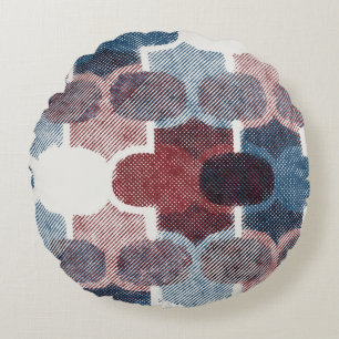 Geometrisches Abstrakt Red Blue Muster Rundes Kissen