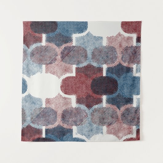Geometrisches Abstrakt Red Blue Muster Wandteppich (Vorderseite)