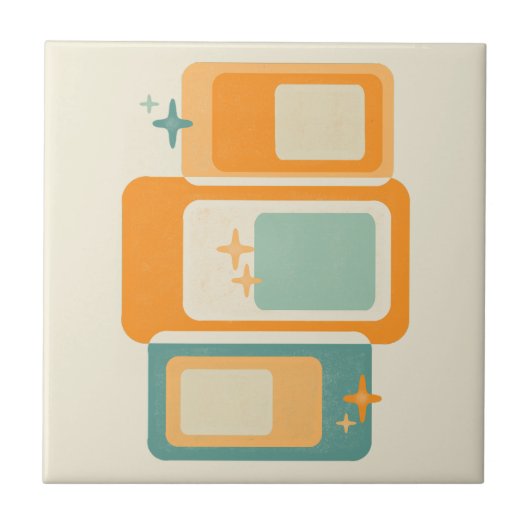 Geometrisches, Abstraktes Aquamarines Orange für R Fliese (Vorderseite)