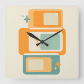 Geometrisches, Abstraktes Aquamarines Orange für R Quadratische Wanduhr (Vorderseite)