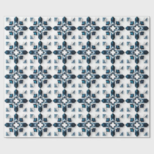 Geometrisches abstraktes Design in Blau und Weiß Geschenkpapier
