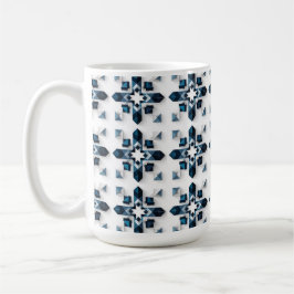 Geometrisches abstraktes Design in Blau und Weiß Kaffeetasse