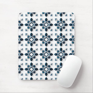 Geometrisches abstraktes Design in Blau und Weiß Mousepad