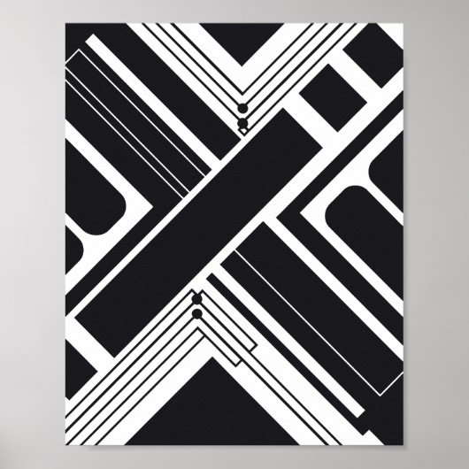 Geometrisches abstraktes Design in Schwarz und Wei Poster (Vorne)