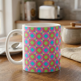 Geometrisches abstraktes Muster mit psychedelische Kaffeetasse