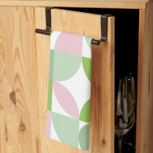 Geometrisches Abstraktes Muster Rosa und Grün Geschirrtuch