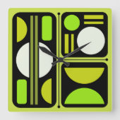 Geometrisches Abstraktes Retro Art Chartreuse Gree Quadratische Wanduhr (Vorderseite)
