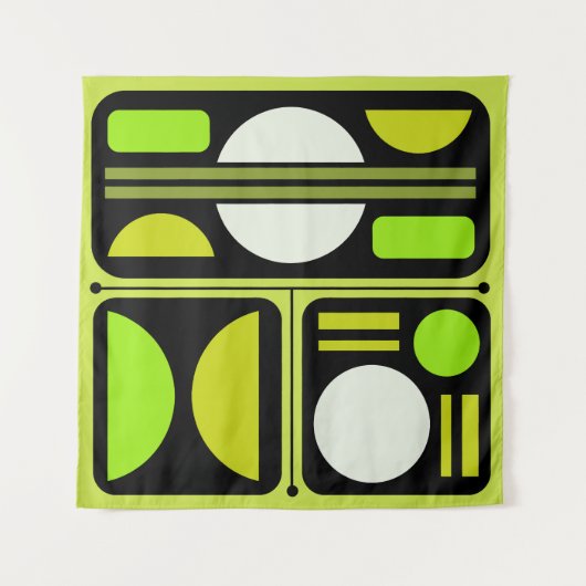 Geometrisches Abstraktes Retro Art Chartreuse Gree Wandteppich (Vorderseite (Horizontal))