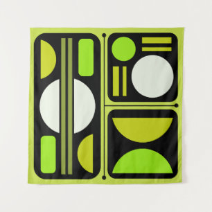 Geometrisches Abstraktes Retro Art Chartreuse Gree Wandteppich
