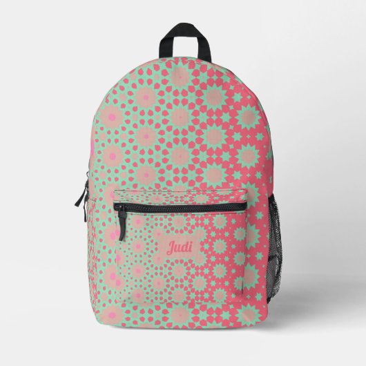Geometrisches abstraktes Rosa und lila Muster Bedruckter Rucksack (Vorderseite)