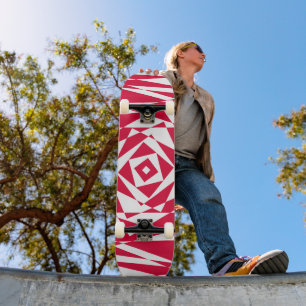 Geometrisches Abstraktes White & Red Illusion Skat Skateboard