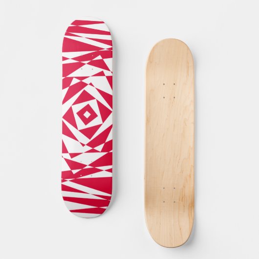 Geometrisches Abstraktes White & Red Illusion Skat Skateboard (Vorderseite)