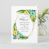 Geometrisches Aloha Tropical Summer Wedding Foto Einladung (Stehend Vorderseite)