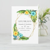 Geometrisches Aloha Tropical Summer Wedding Foto Einladung (Stehend Vorderseite)