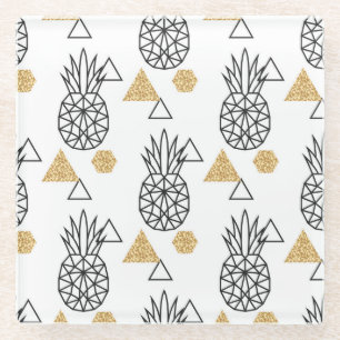Geometrisches Ananas Gold Dots Muster. Glasuntersetzer