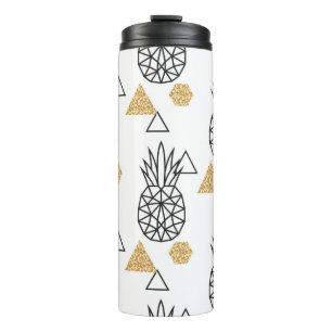 Geometrisches Ananas Gold Dots Muster. Thermosbecher
