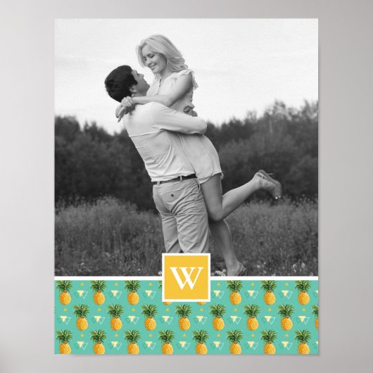 Geometrisches Ananas-Muster | Foto mit Monogramm Poster (Vorne)