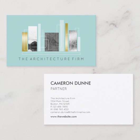 Geometrisches Aquamarine und Imitate Gold Visitenkarte (Vorne/Hinten)
