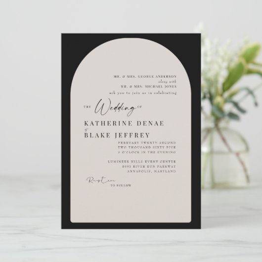 Geometrisches Arch Black & Cream Wedding Einladung (Stehend Vorderseite)