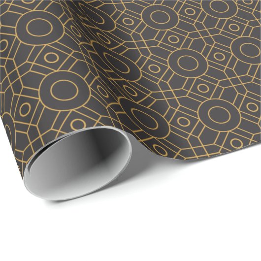 Geometrisches Art Deco Schwarz Gold Geschenkpapier (Rolleneckpunkt)