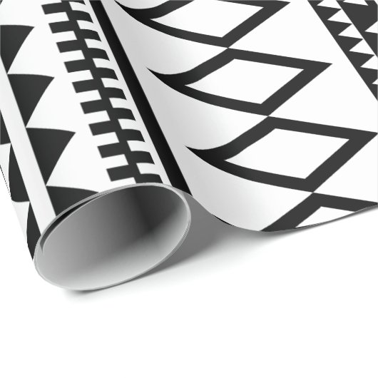 Geometrisches aztekisches Schwarzweiss-Muster Geschenkpapier (Rolleneckpunkt)
