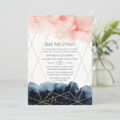 Geometrisches Bat Mitzvah für Schiffe und Wasserfa Einladung (Stehend Vorderseite)