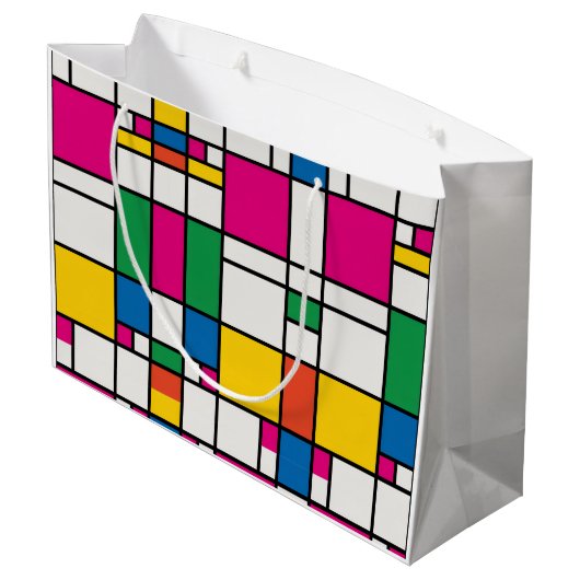 Geometrisches Bauhaus-Muster Große Geschenktüte (Rückseite Schrägansicht)