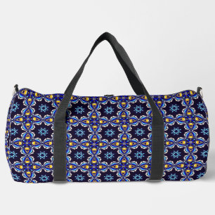 Geometrisches Black Blue Gold Cross Duffle Bag