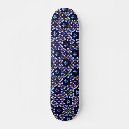 Geometrisches Black Blue Gold Cross Skateboard (Vorne)