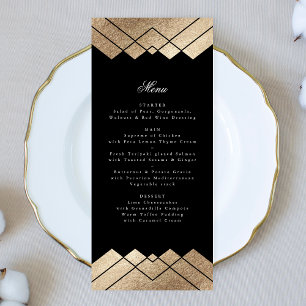 Geometrisches Black Gold Gatsby Wedding Menü Menükarte