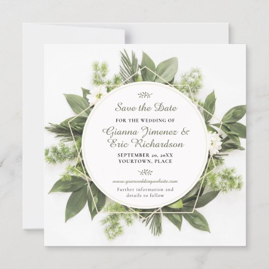 Geometrisches Blattwerk Save the Date Magneteinladung (Vorderseite)