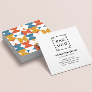 Geometrisches blau orange gelbes MID CENTURY Logo Quadratische Visitenkarte