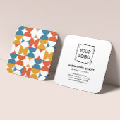 Geometrisches blau orangefarbenes MID CENTURURURY Quadratische Visitenkarte