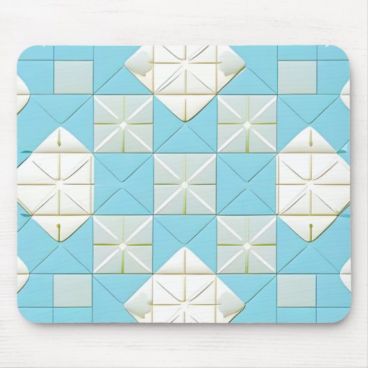 Geometrisches Blau- und Weißmuster Mousepad (Vorne)