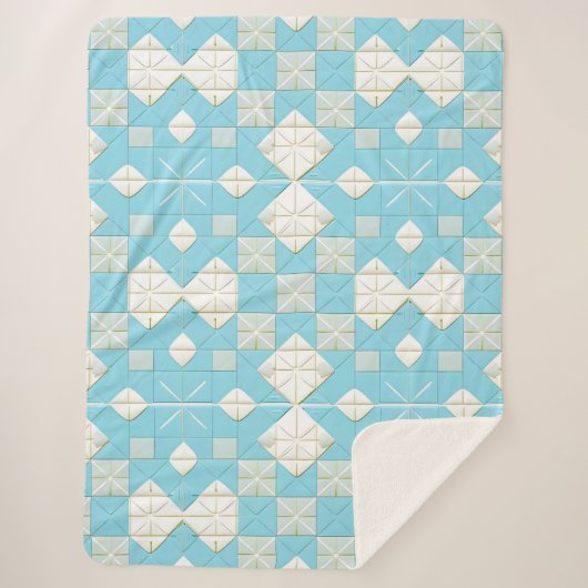 Geometrisches Blau- und Weißmuster Sherpadecke (Vorderseite)