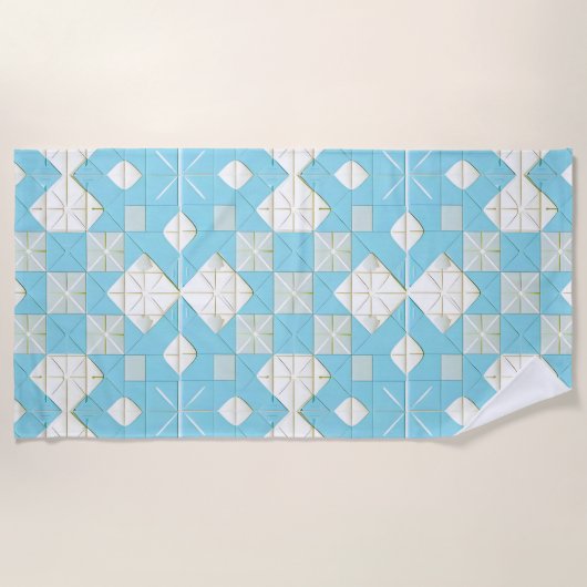 Geometrisches Blau- und Weißmuster Strandtuch (Vorderseite)