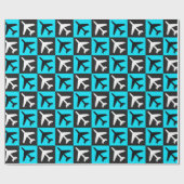 Geometrisches, blaues Flugzeug Geschenkpapier (Flach)
