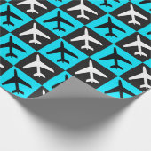 Geometrisches, blaues Flugzeug Geschenkpapier (Ecke)